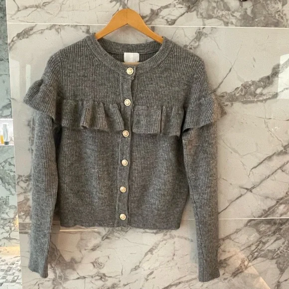 Grey Ruffled Button-Up Sweater - Picture 4 of 4